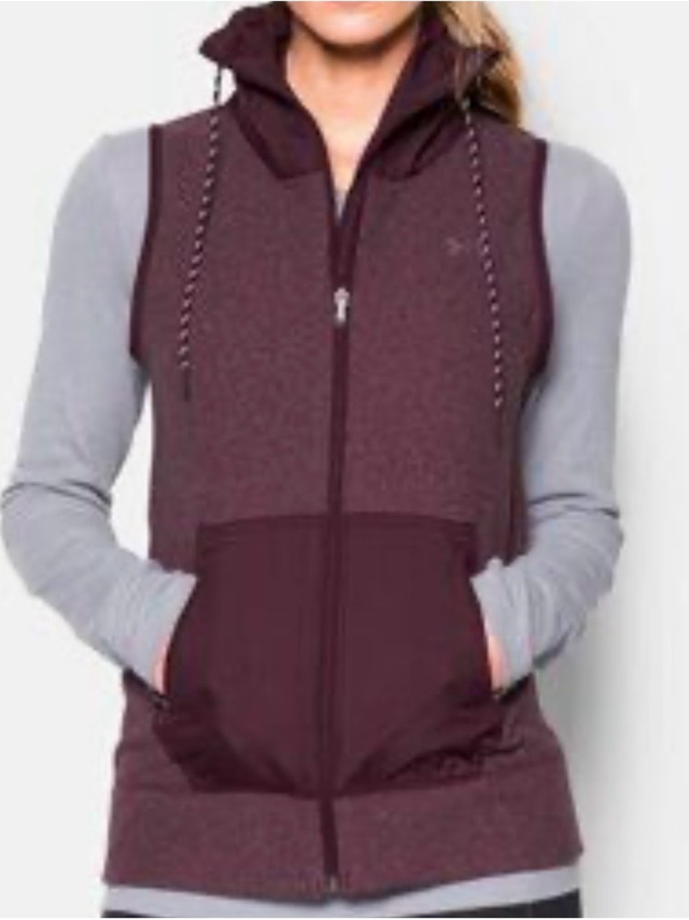 Elizabeth Hurley Sleeveless Hooded Zip Vest in Plum and Gray